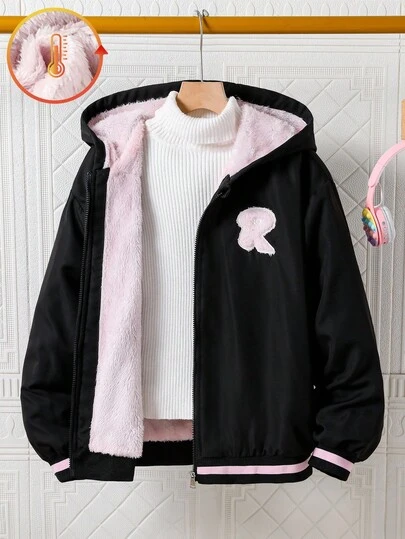 Sparklyn 1件少女时尚字母刺绣保暖内衬卫衣，适合日常穿着、旅行、上学、运动、秋冬返校季