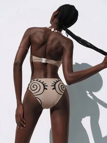 Lumivelle Conjunto de bikini bandeau con estampado floral minimalista y casual para mujer, apto para uso diario, para vacaciones de verano en la playa