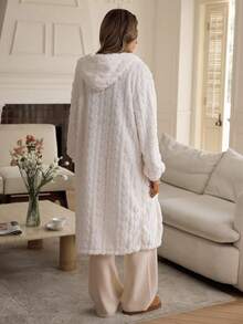 Lyxana Robe à capuche ample à manches longues et tricot câblé minimaliste et pour femmes, automne/hiver - Nude - Voir 2