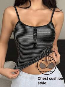 DAZY Striped Fake Collar Padded Cami Top Crop Women Tops - Black - View 6