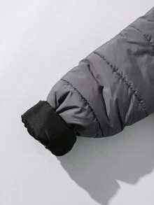 1pc Men's Winter Casual Grey Cotton Jacket,School Sporty Stand Collar Hooded Loose Fit Long Sleeve Padded Quilted Pockets Versatile Outdoor Outwear - Grey - View 4