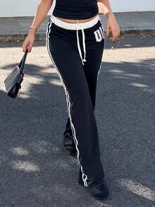 NegzBox Women's Spring & Summer Numeric Print Waist Insert Casual Sports Streetwear Retro Long Sweatpants Graduation,Back To School Outfits,Graduation,Teacher Outfits For Women,Back To School Fall Cloth For Women - Black - View 5