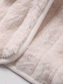 DAZY 女士简约条纹抓绒睡衣套装，冬季舒适保暖 - 白色 - 查看 7