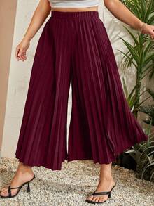 EMERY ROSE Pantalones casuales sueltos de pierna ancha con cintura elástica y pliegues para mujer de talla grande - Burdeos - Ver 1