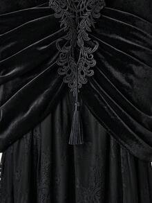 ROMWE EDITION Damen Vintage Palast Romantisch Gotisch Samt Kontrast Spitze Rock