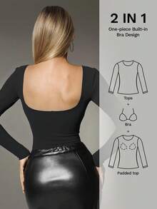 Nuvra Women's Sexy Backless Knit Casual Top With Built-In Chest Pad - Black - View 9