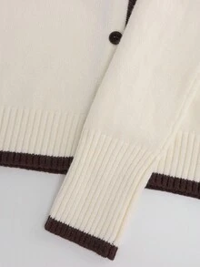 Franclia 女士优雅通勤系带拼色装饰开衫，秋冬 - 杏色 - 查看 7