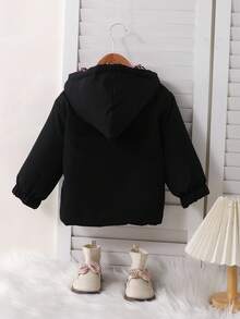Unisex Baby Girl Reversible Leopard Print Black Hooded Zip-Up Long Sleeve Padded Coat, Thickened Autumn/Winter Coat, With Fake Pockets, Casual & Versatile - Multicolor - View 4