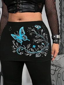 Whyspr Grunge Punk Vintage Romantic Waistband Print Slim Fit Flare Pants, Halloween - Black - View 3
