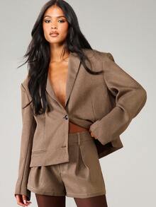 MISSGUIDED Blazer in tweed da donna, giacca da tailleur, adatto per l'autunno e l'inverno, casual business, motivo pied-de-poule, abbigliamento professionale da ufficio, elegante e moderno