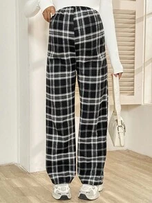 SHEIN 孕妇休闲格子保暖内衬裤，秋冬 - 黑與白 - 查看 3