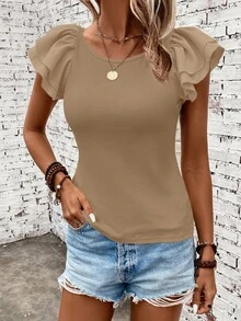 SHEIN Clasi Solid Butterfly Sleeve Tee