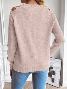 SHEIN LUNE 女士性感交叉镂空袖圆领毛衣，秋冬 - 藕粉色 - 查看 2