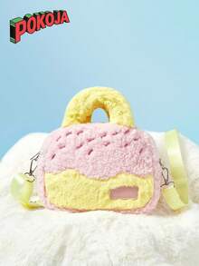 1 Túi Tote Lông Xốp Màu Hồng Phối Hợp - Túi đựng đồ ngoài trời dễ thương cho bé gái, quà tặng ngày Valentine/Giáng sinh, túi xách lông mềm mại, phụ kiện đựng đồ trang điểm và đồ dùng hàng ngày. - Nhiều màu - Xem 3