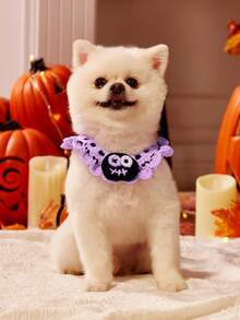 PETSIN 1PC Handmade Crochet Halloween Pet Bandana Cat Bib Adjustable Soft Yarn Pumpkin Ghost Bat Cute Spooky Party Costume Accessory Gift For Cats Kittens - Multicolor - View 2