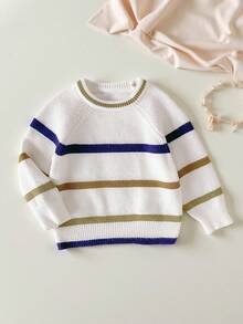 SHEIN Babyboy/Babygirl Cute Striped Long Sleeve Sweater, Versatile For Autumn/Winter Fall - Multicolor - View 4