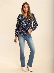 Coeurva Ditsy Floral Print Lantern Sleeve Blouse - Multicolor - View 4