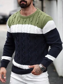 Manfinity Homme Áo len chui đầu cổ tròn dệt kim màu khối cho nam - Nhiều màu - Xem 5