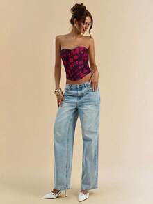 SHEIN BAE Áo bandeau in hoa thanh lịch dành cho nữ, mùa hè - Màu Hoa hồng đỏ - Xem 6