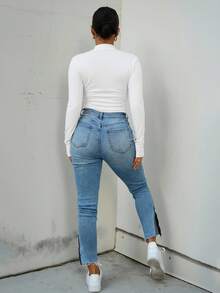 SAYEHFBABY Women Bodysuits Zip Plain Casual - Putih - View 2