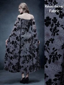 Glisette Elegant Knitted Mesh Flocked Off Shoulder Midi Dress For Women, Suitable For Summer & Autumn - Multicolor - View 2
