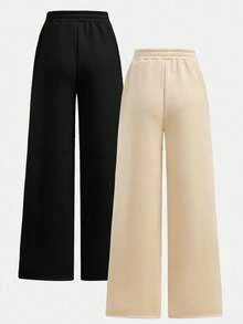 SHEIN Girlism 少女休闲街头风格必备基础百搭休闲宽松运动裤，杏色，适合秋季、冬季和返校季 - 杏色 - 查看 2