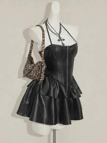 SHEIN ICON 女式时尚性感露背挂脖迷你连衣裙