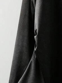 Lacomfia Plus Size Women Satin V-Neck Long Sleeve Ruched Waist Stretchy Elegant Blouse - Black - View 6