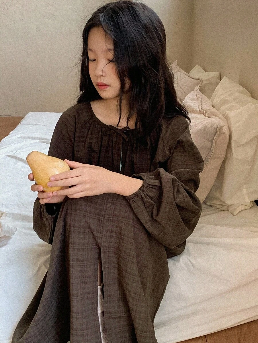 DAZY 青少年女孩编织圆领睡袍家居服 - 棕色 - 查看 1