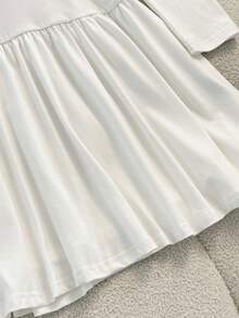 Airaco 女式骑士印花 Polo 领长袖荷叶边下摆休闲连衣裙 - 藏蓝色 - 查看 4