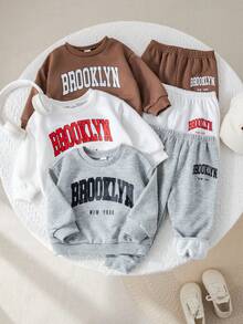 SHEIN Babygirl 可爱休闲字母图案长袖卫衣套装，秋冬 - 彩色 - 查看 7