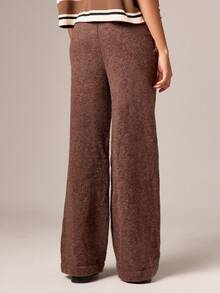 AiiRZ Wide Leg Knitted Palazzo Pants High Rise Winter Fall Loungewear Trousers Vintage Style Cozy Daily Casual Knit Bottom Wear - Coffee Brown - View 2