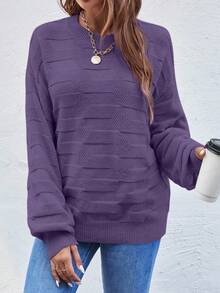 EMERY ROSE Suéter casual de unicolor con hombros caídos, otoño/invierno - Bold Plum - Ver 6