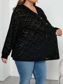 SHEIN CURVE+ Damen Große Größen Kapuzenpullover mit Kordelzug und Knopfverschluss aus Waffelstoff, lässig, Herbst & Winter Hoodies Weihnachten Frauen Urlaub - Verschiedenfarbig - Übersicht 4