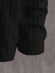 HIMLAND 男士休闲纯色刺绣长袖T恤，秋季款 - 黑色 - 查看 4