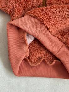 Playful Pals 幼儿男童可爱棕红色刺绣鹿绒圆领长袖上衣和羊毛裤套装，适合居家、休闲、日常穿着、角色扮演、秋冬 - 橘色 - 查看 5