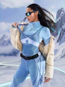 Innovista Macacão feminino azul bicolor sem costura com sutiã embutido, bojo removível, compressão abdominal, cintura alta, modelagem que valoriza as pernas, tecido respirável com recortes em tela, ultramacio e elástico, sem atrito. Ideal para ioga, pilates, HIIT, corrida, ciclismo, tênis, golfe, do escritório à academia, leve, confortável para peles sensíveis, pós-parto e menopausa. Estilo clean, utilitário e chique, perfeito para estúdio, festivais e streetwear. Look do dia a dia, esportivo, treino e essencial para o Dia dos Namorados. - Azul - Ver 13