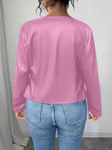 SHEIN PETITE CURVE Plus Size Women's Classic Versatile PU Leather Jacket, Petite Series