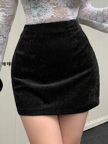 DAZY Damen Herbst/Winter Samt elegant Neujahr Weihnachten Hochzeit Party glänzender Pailletten Bodycon Rock