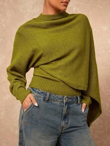 Lumalex Winter Fall Women Turtleneck Fitted Long Sleeve Sweater With Cape Shawl Green Sweater Green Long Sleeve Top Cowl Neck Top Winter Clothes For Women Sweaters Turtle Neck Women Glamour Elegant Dress Fall New Style Women Luxury Prom Gathering Party Banquet Modest Old Money Coquette Glitter Holiday Party Rave Festival Outing Vacation Hot Outdoor Richly Layered Wedding Season Banquet ID Al-Adha Al-Adha Party New Year Chic Autumn Fall New Style Women Gala Night Delicate Romance - Green - View 7