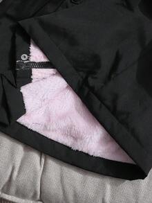 SHEIN 少女时尚加厚保暖内衬优雅简约时尚毛领长款户外外套，适合秋冬季节、派对等场合，卡其色 - 黑色 - 查看 4