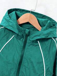 青少年女孩连帽长袖夹克，带有反光条纹和夜光效果，舒适外套 - 綠色 - 查看 4