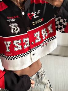 StreetHx Chaqueta de motociclista de cuero de poliuretano para mujer, estilo de motociclista, chaqueta corta, gráfico de motocicleta, color rojo y negro, ropa exterior de estilo callejero de manga larga, chaqueta de otoño Y2k Club Baddie - Multicolor - Ver 7