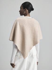 Ontre 2026SS Women's Solid Khaki Versatile Wool Blend Poncho Sweater - Khaki - View 3