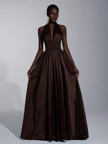 Elitara Elegant, Romantic, Minimalist, Fashionable, Dignified, Olive Green, Knitted Fabric, Halter Neck, Open Back, Extra-Large Skirt, Trailing, Fashionable, Internet Celebrity, Holiday, Vacation, Birthday Party, Wedding Event, Formal Evening Gown