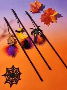 PETSIN 1pc Halloween Cat Teaser Toy With Real Feathers, Random Color - Multicolor - View 1