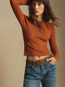 BizChic 2025 Autumn/Winter New Vintage 90's Modern Urban Elegant Romantic Workwear Suitable For Office, Commute, Wedding Guest, Party, Concert, Brunch, Airport, Daily Fashion, Textured Fitted Sweater Suitable For Halloween, Christmas Chocolate Brown New For Autumn - Yellow - View 3