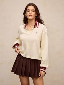 Activina Women's Golf & Tennis Colorblock Striped Sports Polo Shirt - Light Yellow - View 3