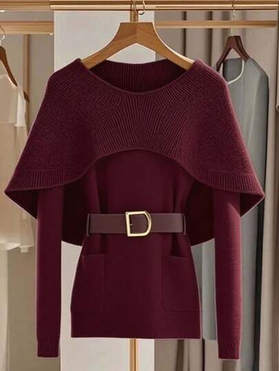 Franclia Women's Elegant Solid Color Knit Shawl Sweater, Autumn/Winter