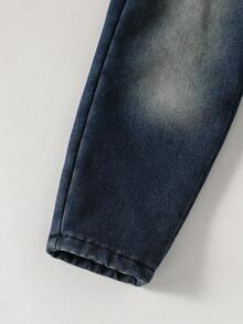 SHEIN 秋冬款年轻男孩休闲日常通勤百搭松紧腰保暖内衬牛仔裤